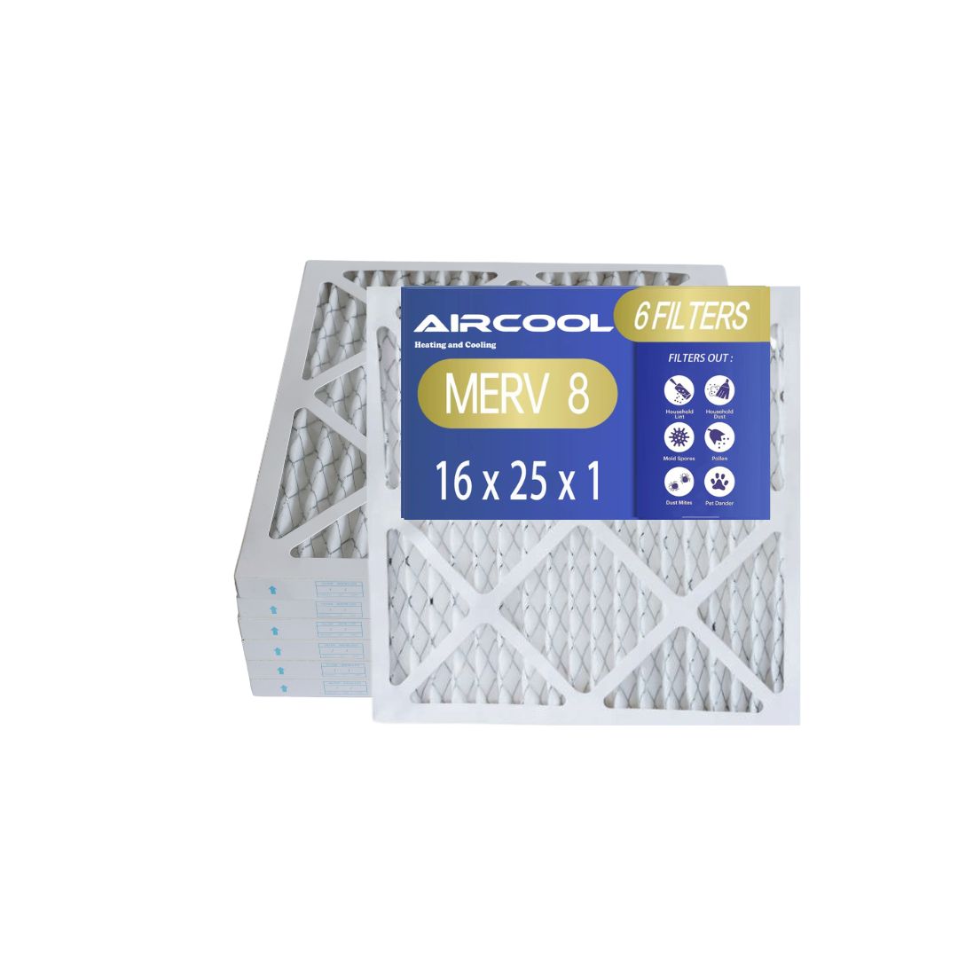 AirCool HVAC Air Filter, MERV 8, AC Furnace Pleated Air Filter, 6 Pack, Electrostatic Air Cleaning Filter Replacement