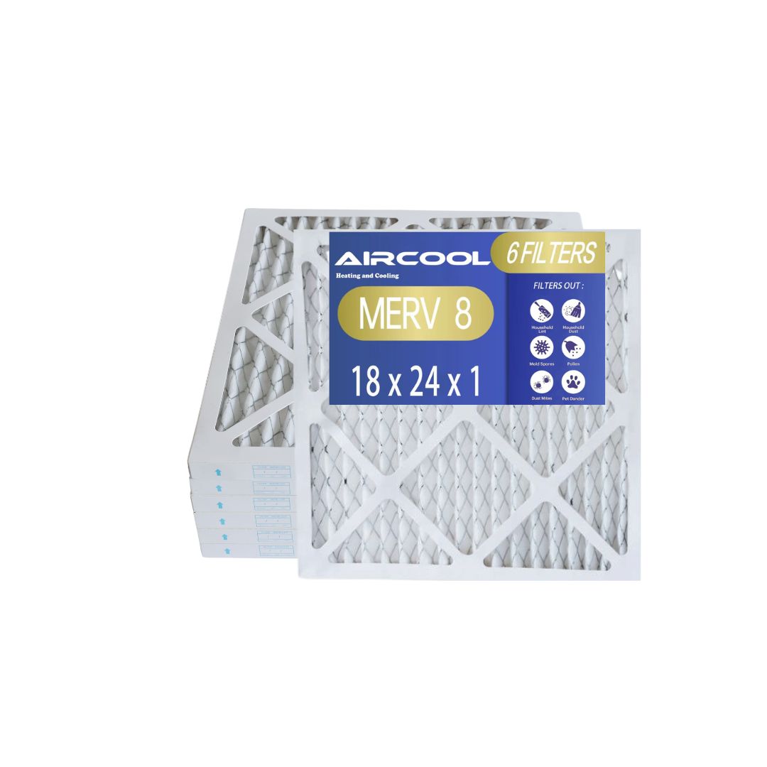 AirCool HVAC Air Filter, MERV 8, AC Furnace Pleated Air Filter, 6 Pack, Electrostatic Air Cleaning Filter Replacement