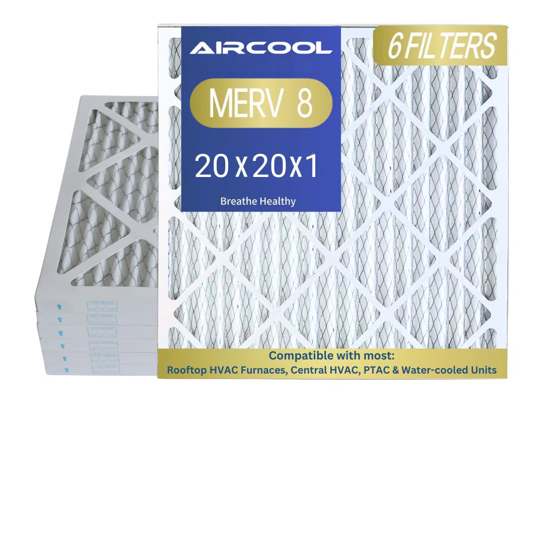 AirCool HVAC Air Filter, MERV 8, AC Furnace Pleated Air Filter, 6 Pack, Electrostatic Air Cleaning Filter Replacement