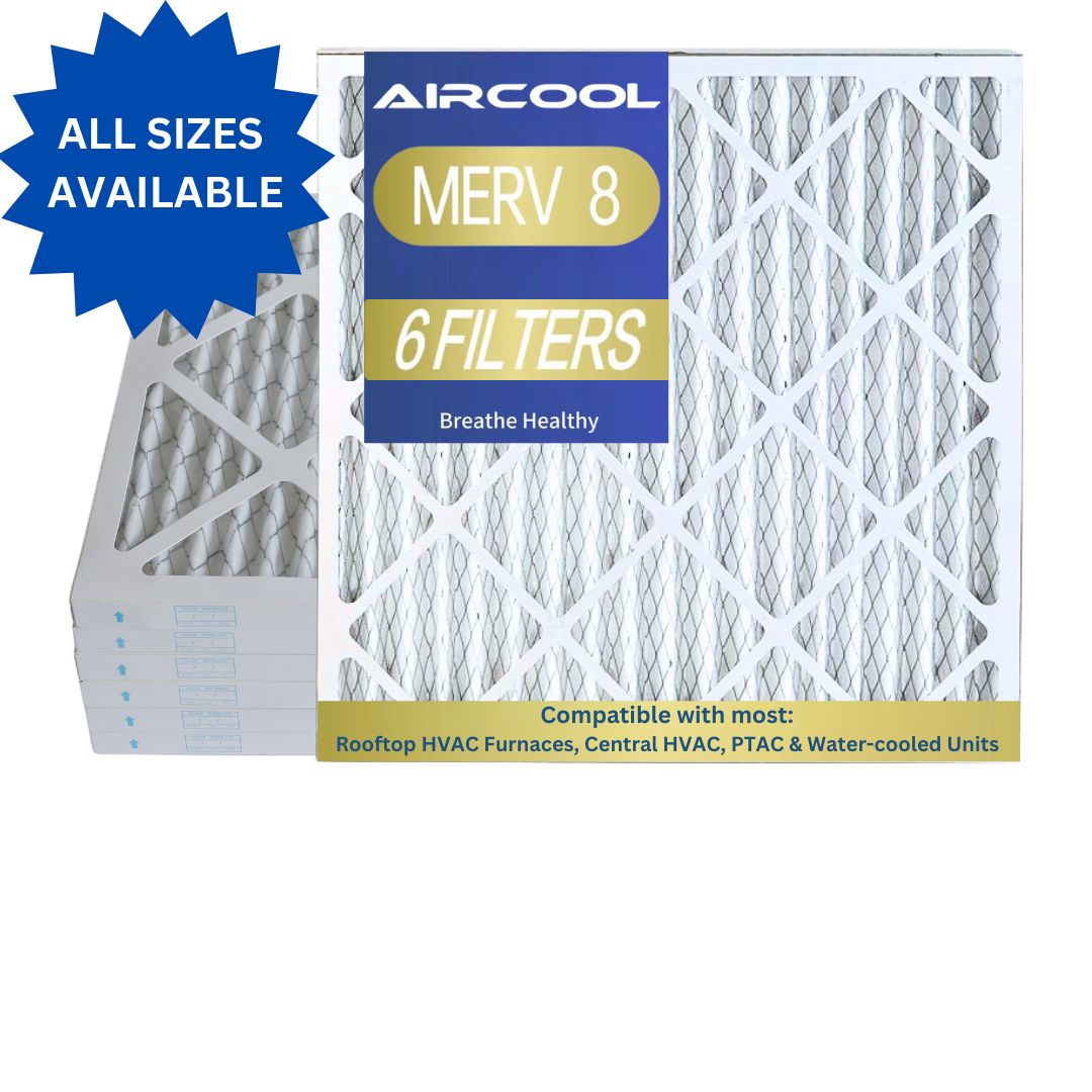 AirCool HVAC Air Filter, MERV 8, AC Furnace Pleated Air Filter, 6 Pack, Electrostatic Air Cleaning Filter Replacement