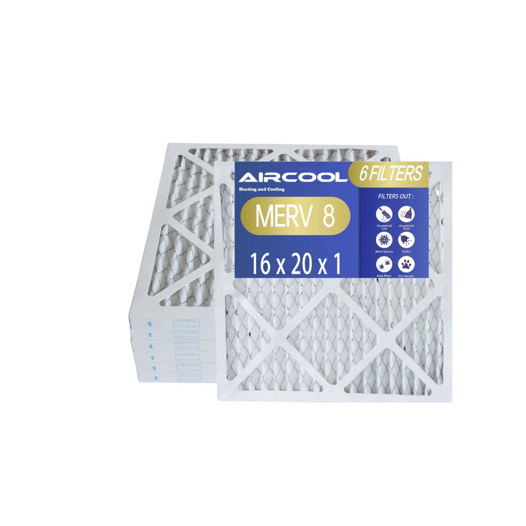 AirCool HVAC Air Filter, MERV 8, AC Furnace Pleated Air Filter, 6 Pack, Electrostatic Air Cleaning Filter Replacement